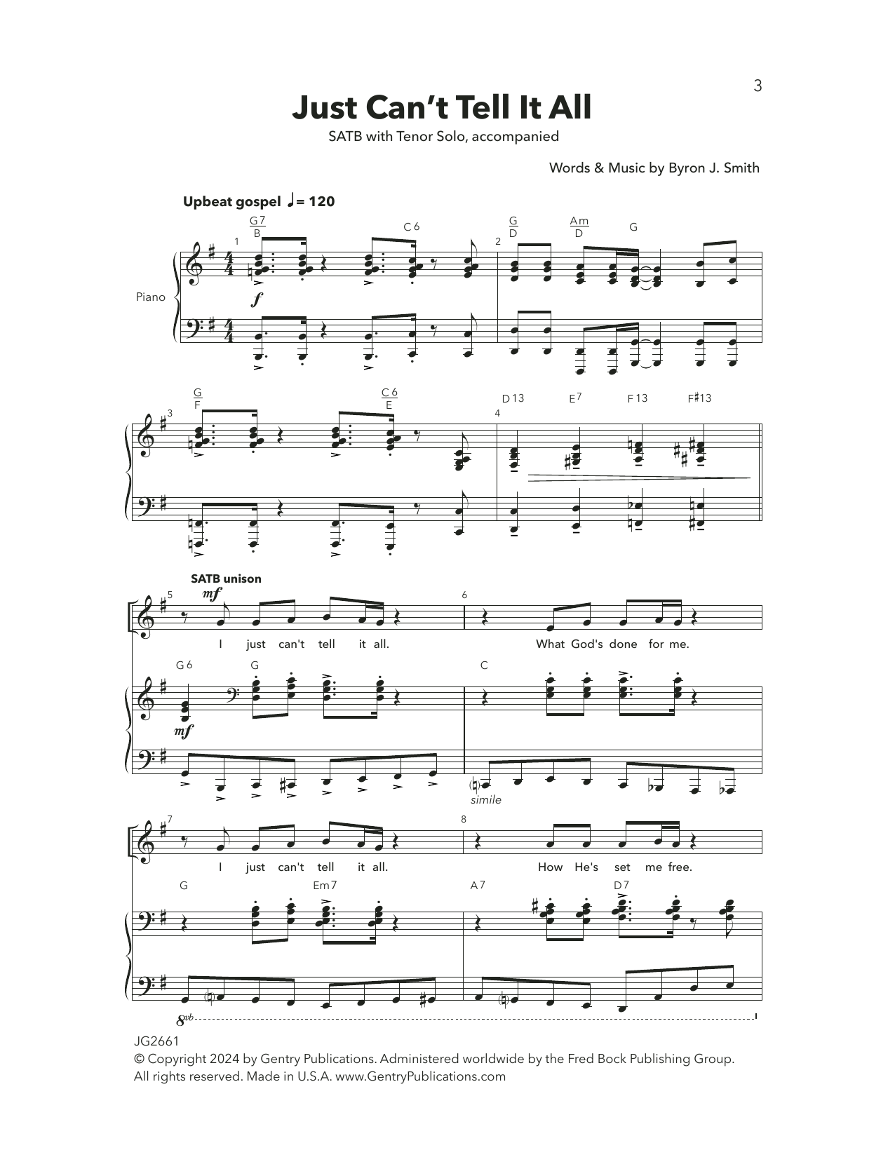 Download Byron Smith Just Can't Tell It All Sheet Music and learn how to play SATB Choir PDF digital score in minutes