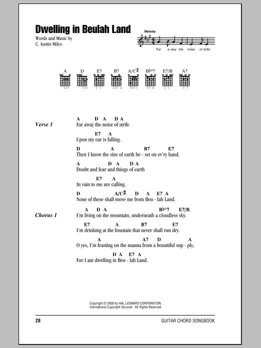 Download C. Austin Miles Dwelling In Beulah Land Sheet Music and learn how to play Lyrics & Chords PDF digital score in minutes