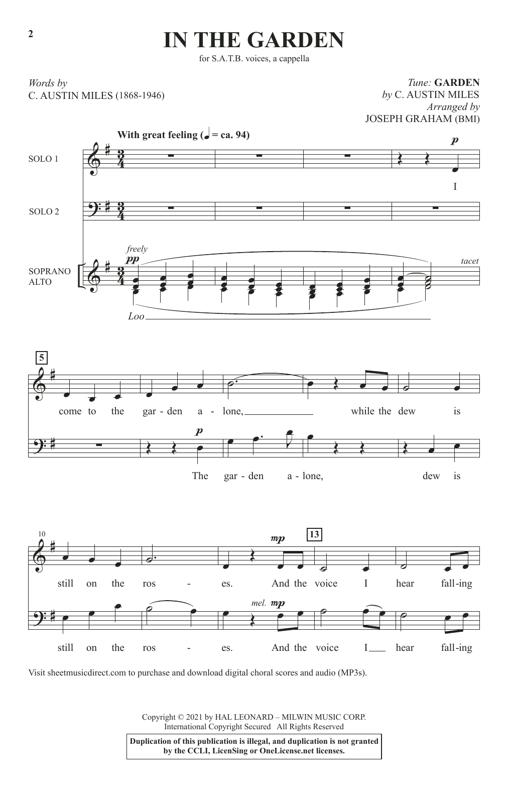 Download C. Austin Miles In The Garden (arr. Joseph Graham) Sheet Music and learn how to play SATB Choir PDF digital score in minutes