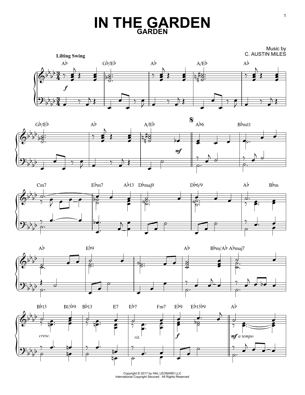 Download C. Austin Miles In The Garden Sheet Music and learn how to play Piano PDF digital score in minutes