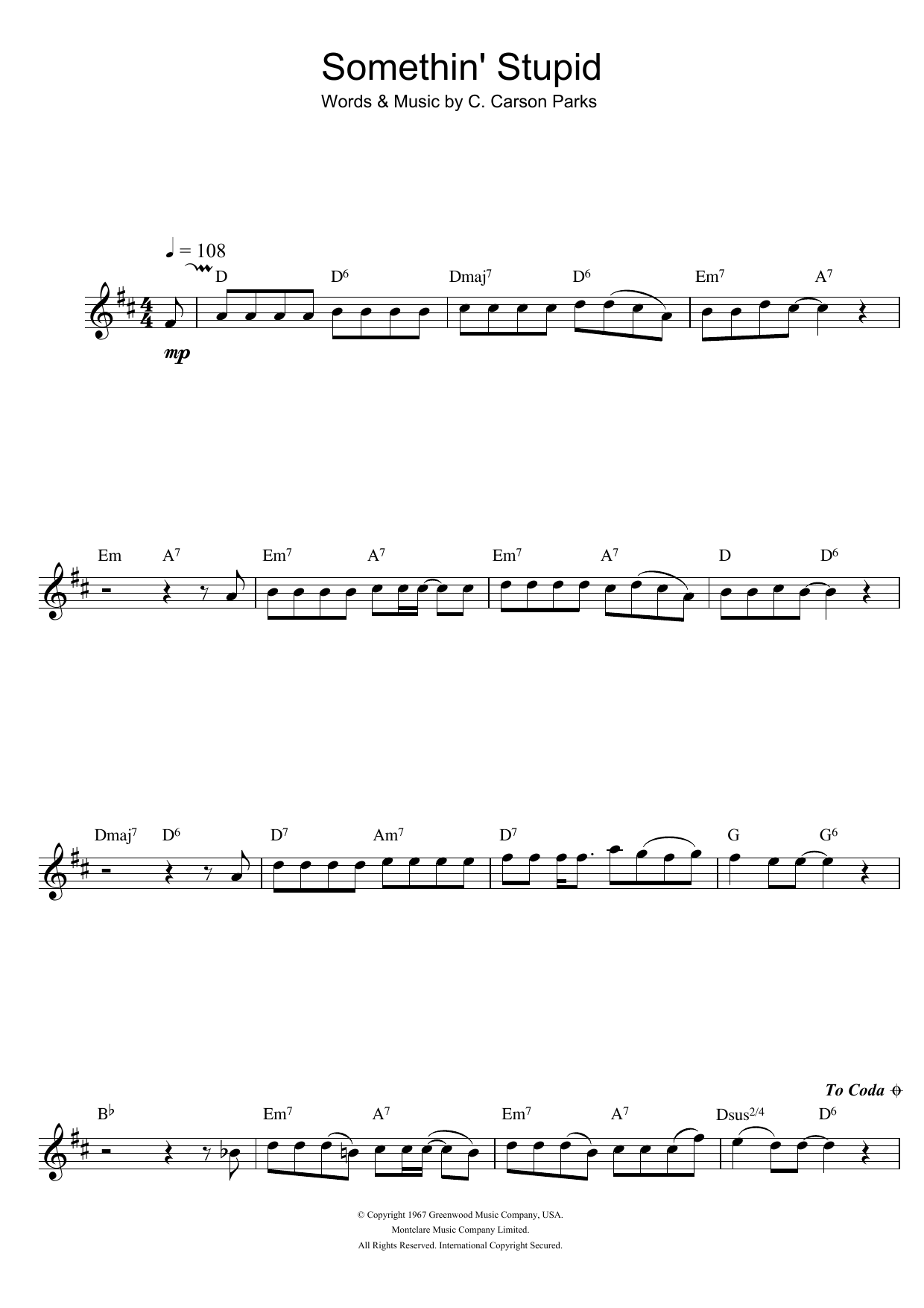 Download Frank Sinatra Somethin' Stupid Sheet Music and learn how to play Flute PDF digital score in minutes