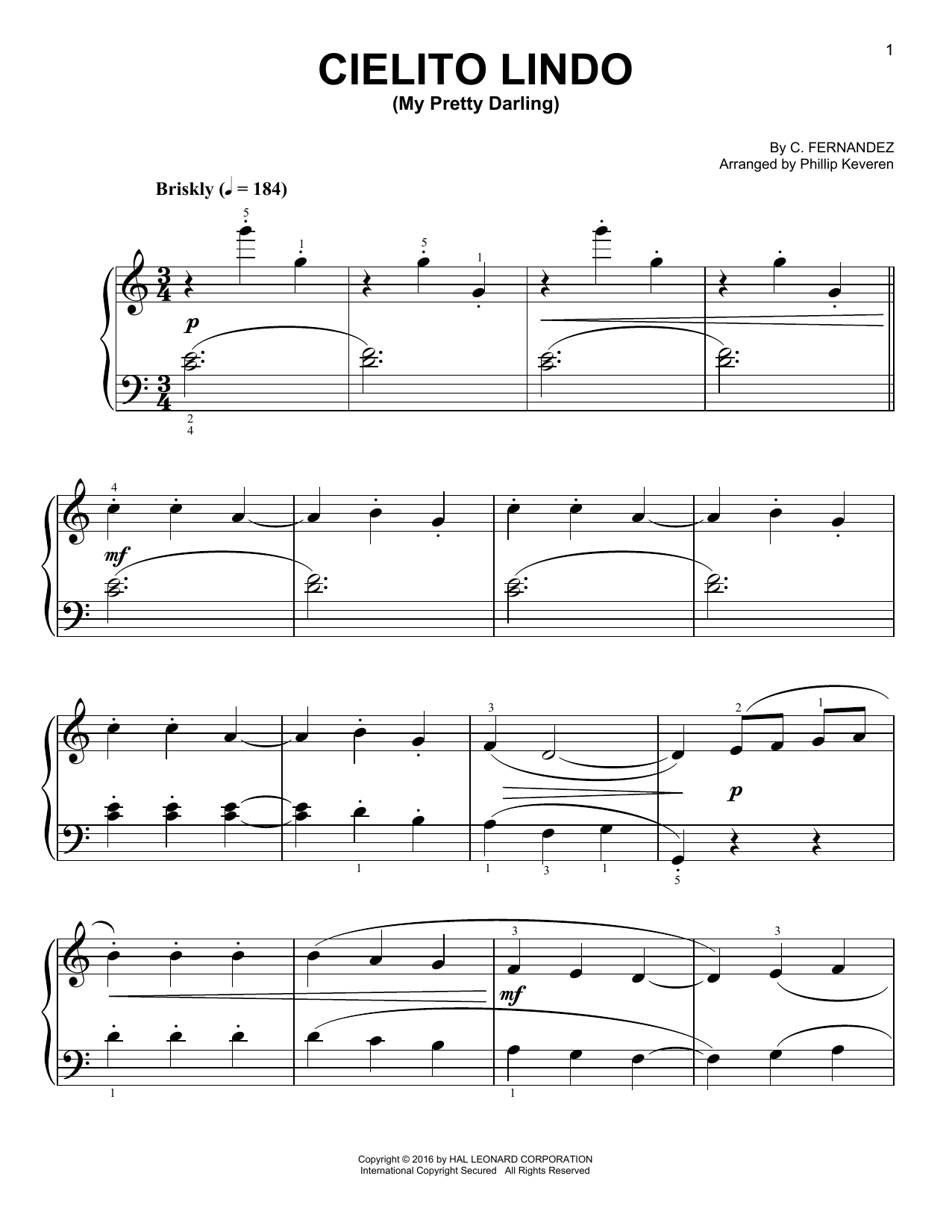 Download Carlos Fernandez Cielito Lindo (My Pretty Darling) Sheet Music and learn how to play Easy Piano PDF digital score in minutes