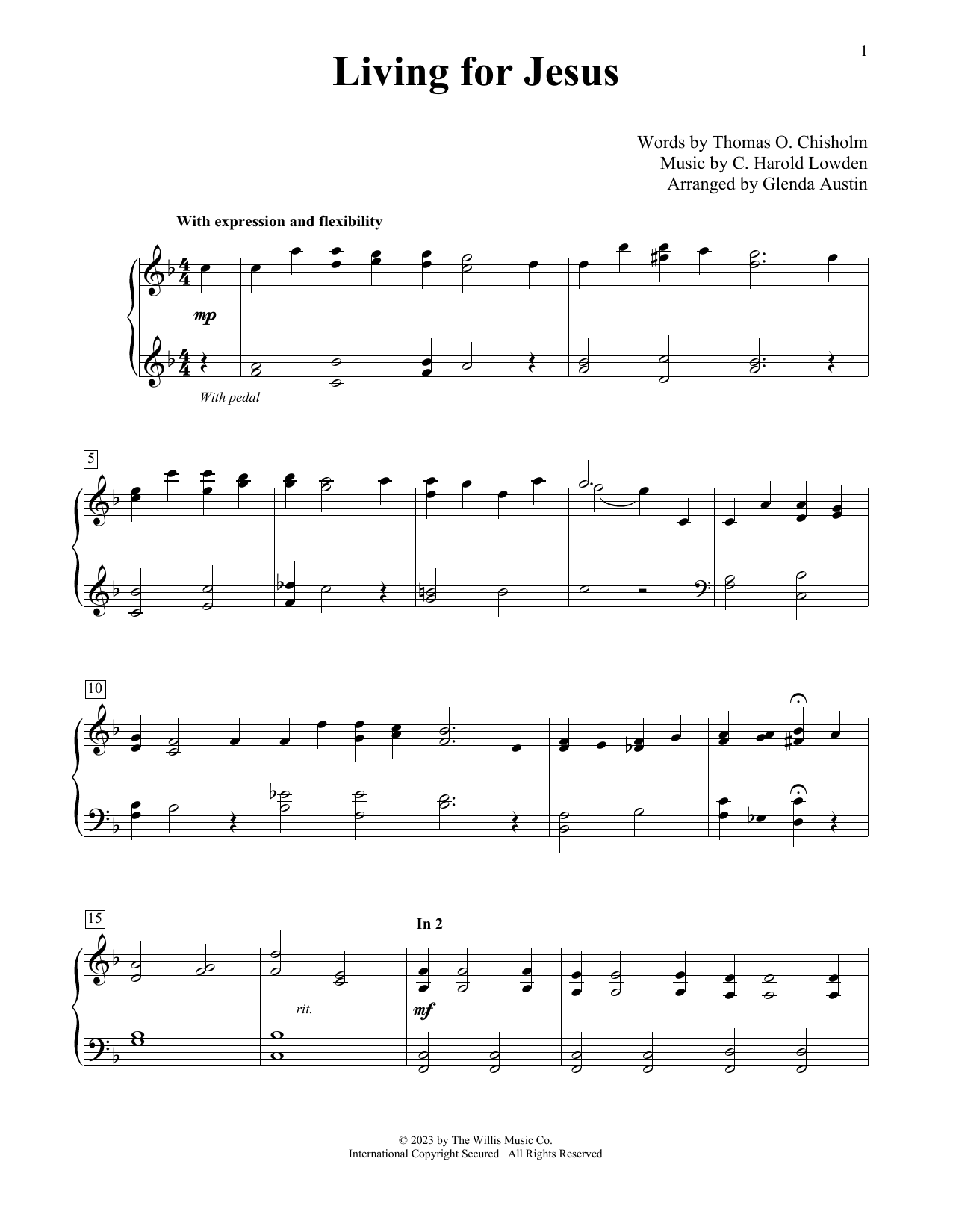 Download C. Harold Lowden Living For Jesus (arr. Glenda Austin) Sheet Music and learn how to play Educational Piano PDF digital score in minutes