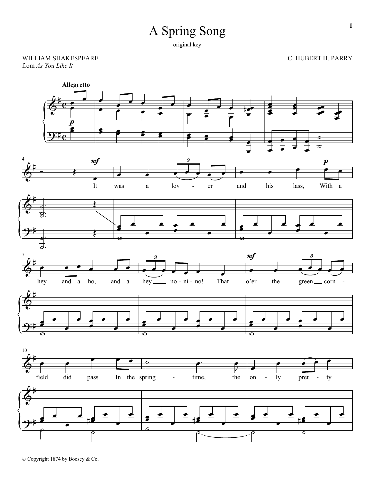 Download C. Hubert H. Parry A Spring Song, Op. 21, No. 2 Sheet Music and learn how to play Piano & Vocal PDF digital score in minutes