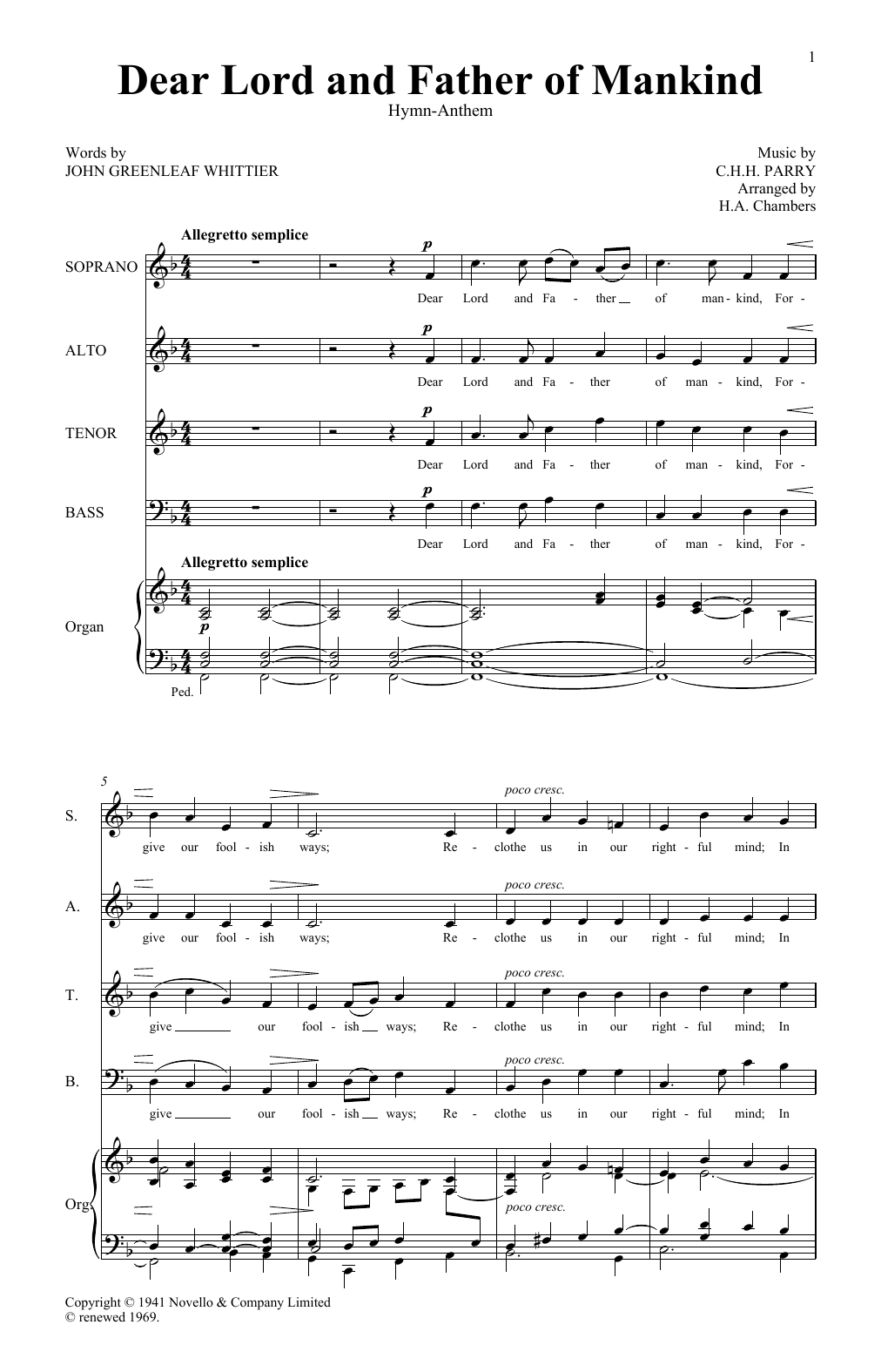 Download C. Hubert H. Parry Dear Lord And Father Of Mankind Sheet Music and learn how to play SATB Choir PDF digital score in minutes