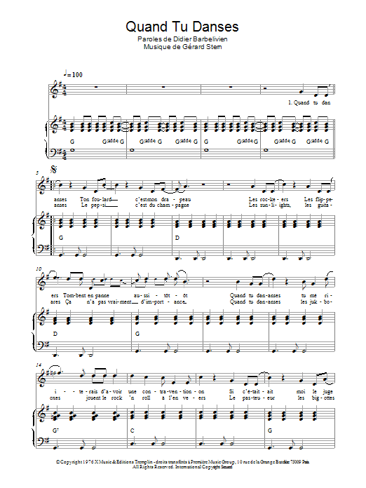 Download C. Jerome Quand Tu Danses Sheet Music and learn how to play Piano & Vocal PDF digital score in minutes