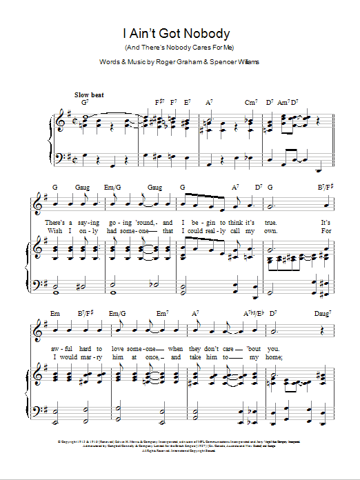 Download Cab Calloway I Ain't Got Nobody (And There's Nobody Cares For Me) Sheet Music and learn how to play Piano, Vocal & Guitar (Right-Hand Melody) PDF digital score in minutes