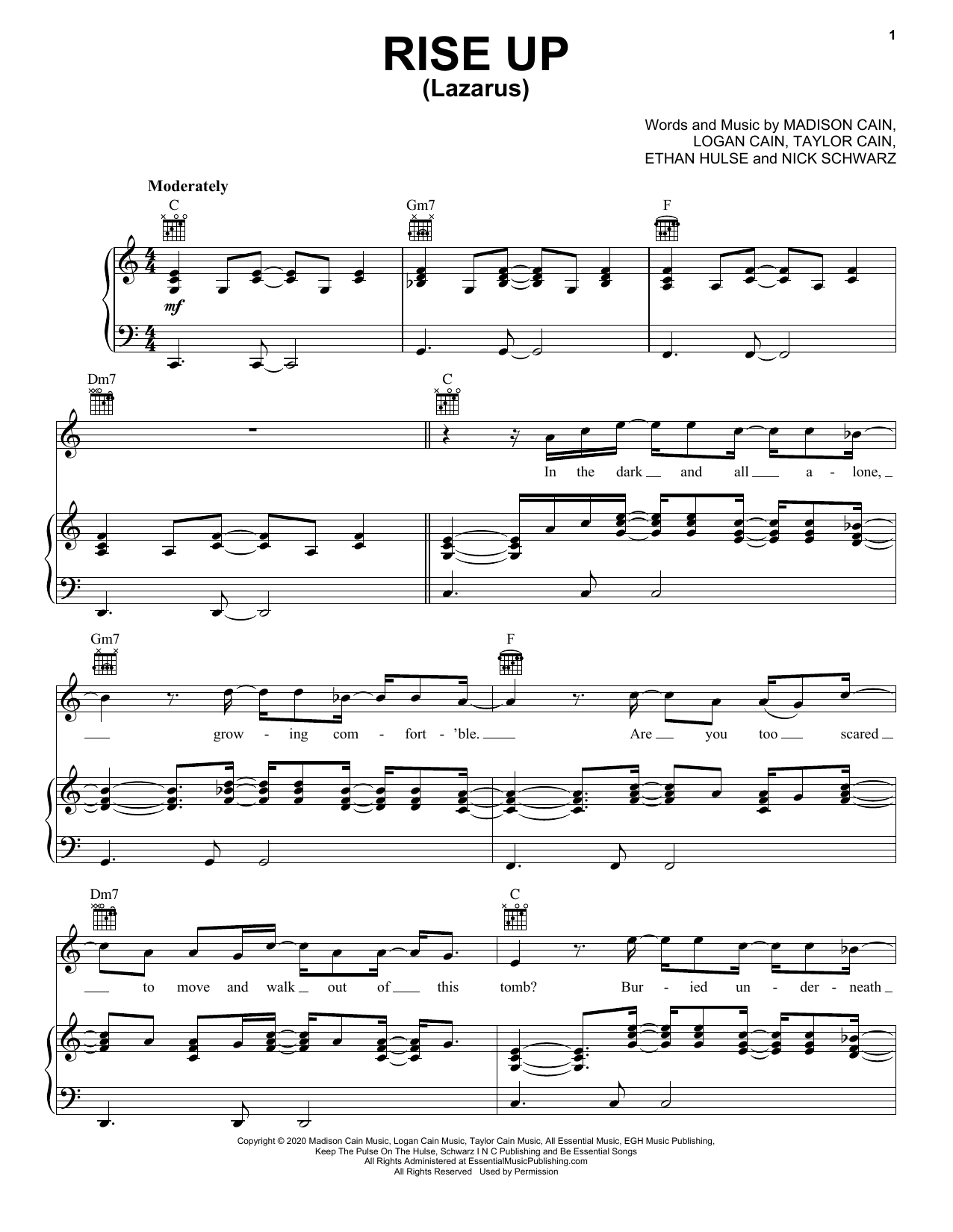 Download CAIN Rise Up (Lazarus) Sheet Music and learn how to play Easy Piano PDF digital score in minutes