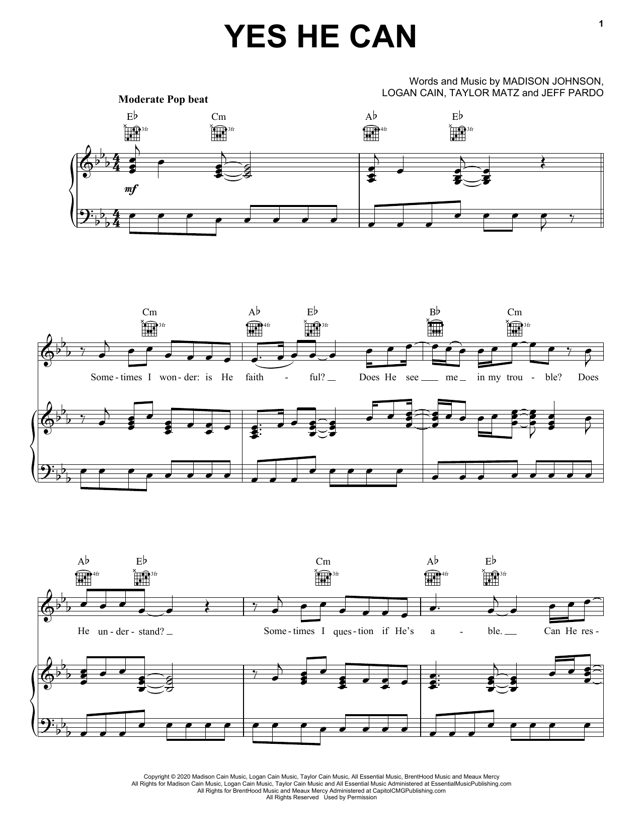 Download CAIN Yes He Can Sheet Music and learn how to play Piano, Vocal & Guitar Chords (Right-Hand Melody) PDF digital score in minutes
