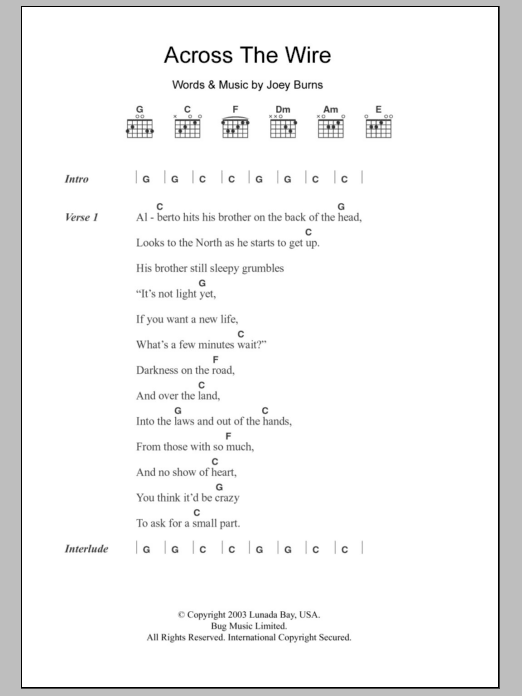 Download Calexico Across The Wire Sheet Music and learn how to play Lyrics & Chords PDF digital score in minutes