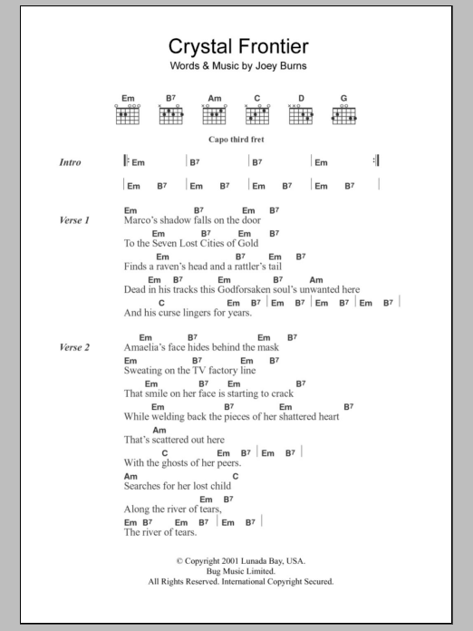 Download Calexico Crystal Frontier Sheet Music and learn how to play Lyrics & Chords PDF digital score in minutes