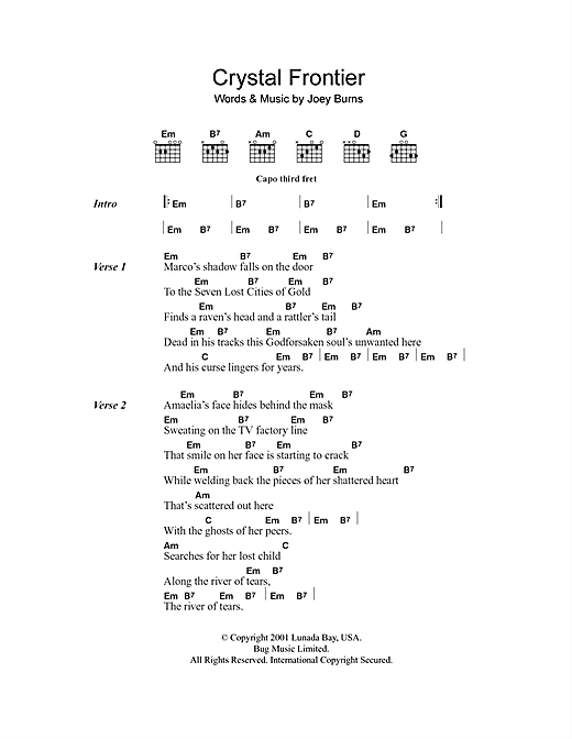 Download Calexico Crystal Frontier Sheet Music and learn how to play Lyrics & Chords PDF digital score in minutes