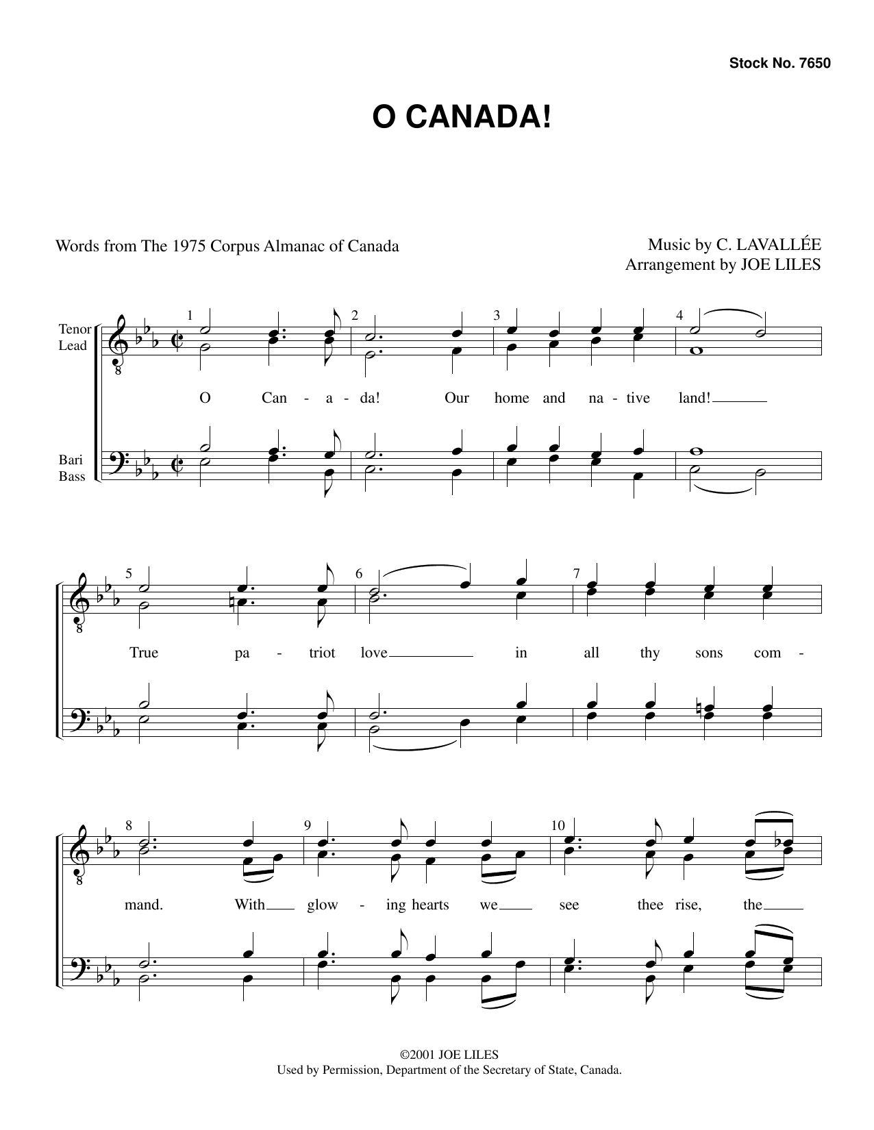 Download Calixa Lavallee O Canada! (arr. Joe Liles) Sheet Music and learn how to play TTBB Choir PDF digital score in minutes