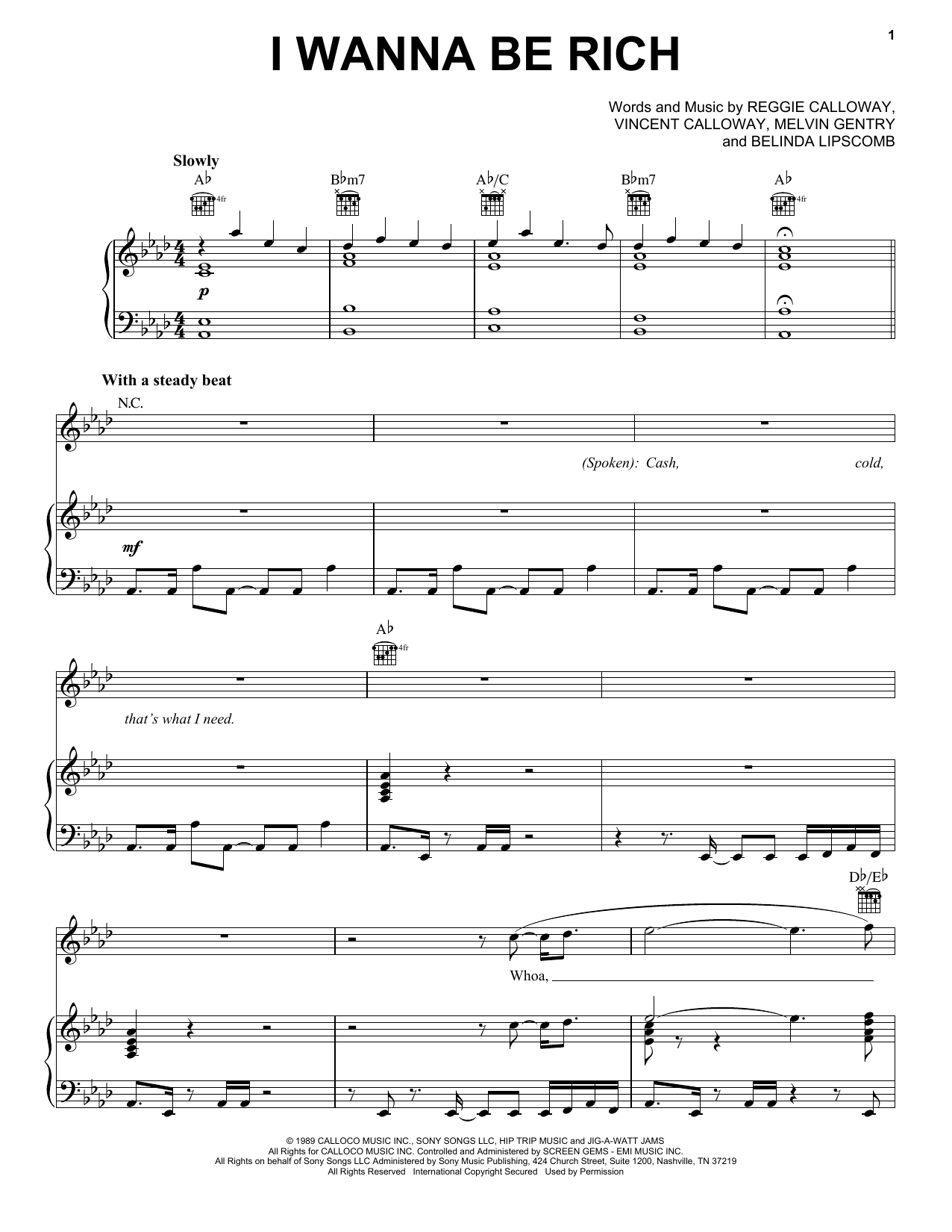 Download Calloway I Wanna Be Rich Sheet Music and learn how to play Piano, Vocal & Guitar Chords (Right-Hand Melody) PDF digital score in minutes