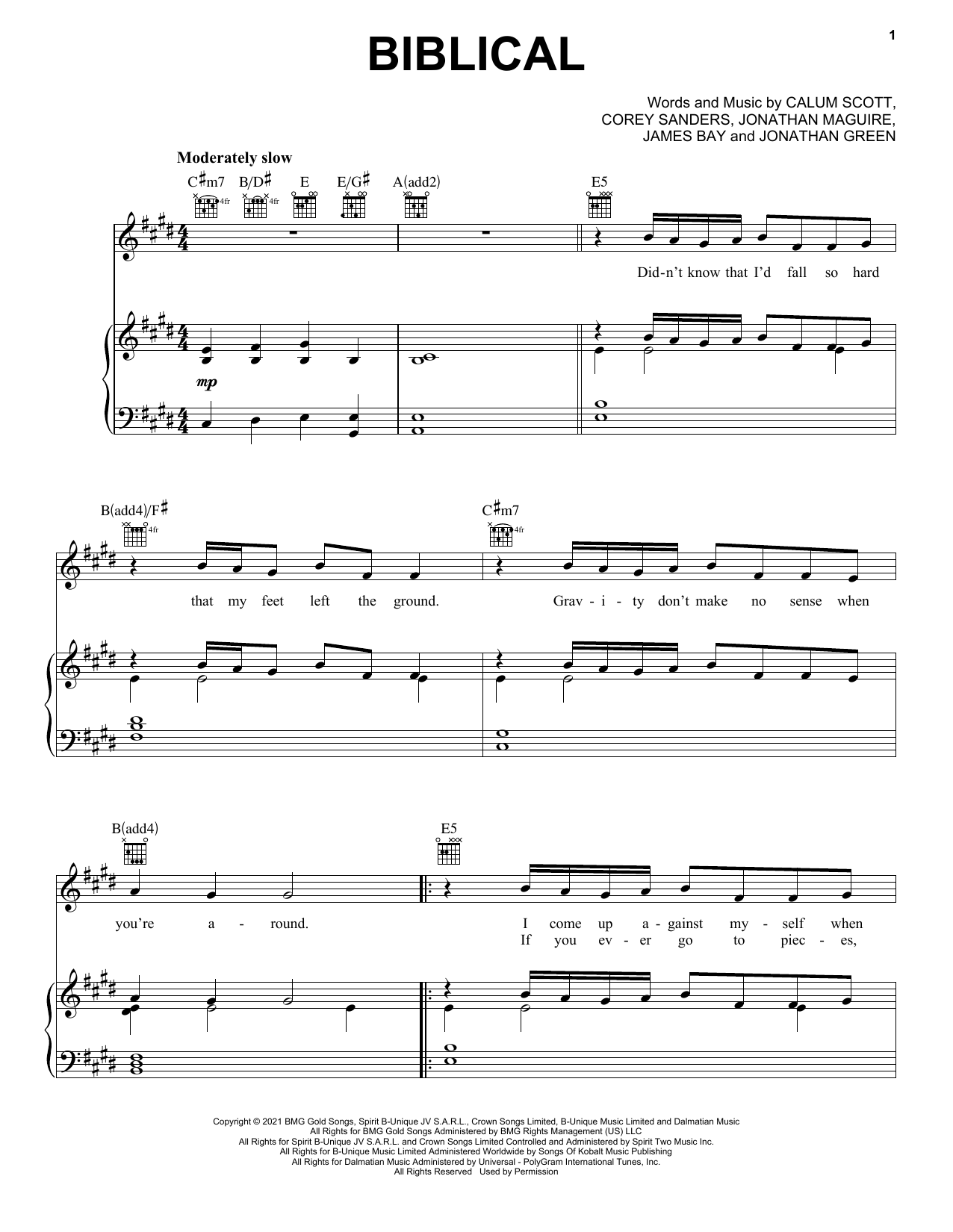 Download Calum Scott Biblical Sheet Music and learn how to play Piano, Vocal & Guitar Chords (Right-Hand Melody) PDF digital score in minutes