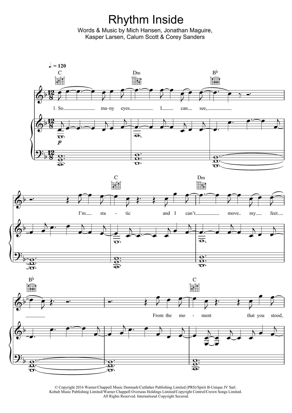 Download Calum Scott Rhythm Inside Sheet Music and learn how to play Piano, Vocal & Guitar (Right-Hand Melody) PDF digital score in minutes