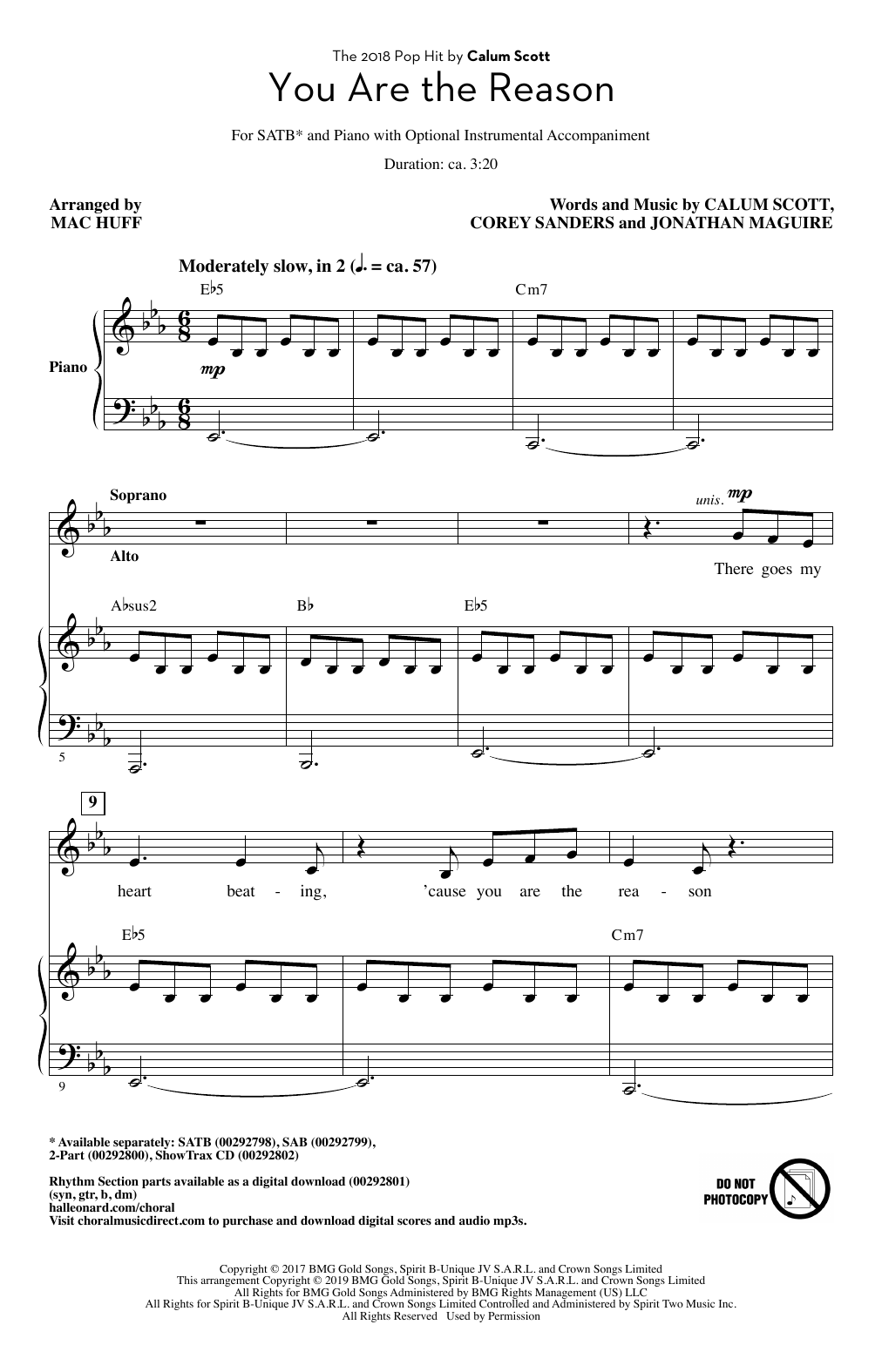 Download Calum Scott You Are The Reason (arr. Mac Huff) Sheet Music and learn how to play SATB Choir PDF digital score in minutes