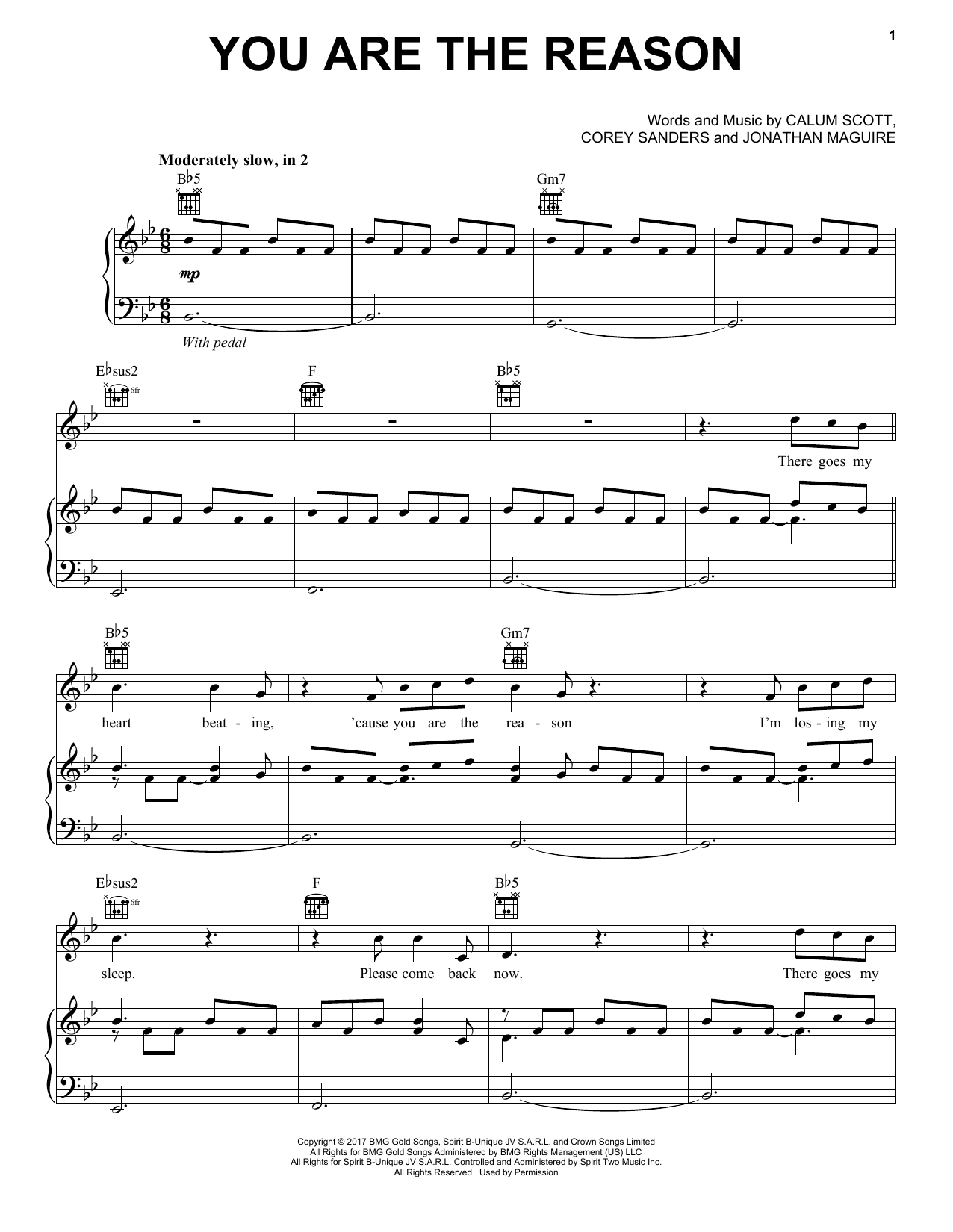 Download Calum Scott You Are The Reason Sheet Music and learn how to play Piano, Vocal & Guitar (Right-Hand Melody) PDF digital score in minutes
