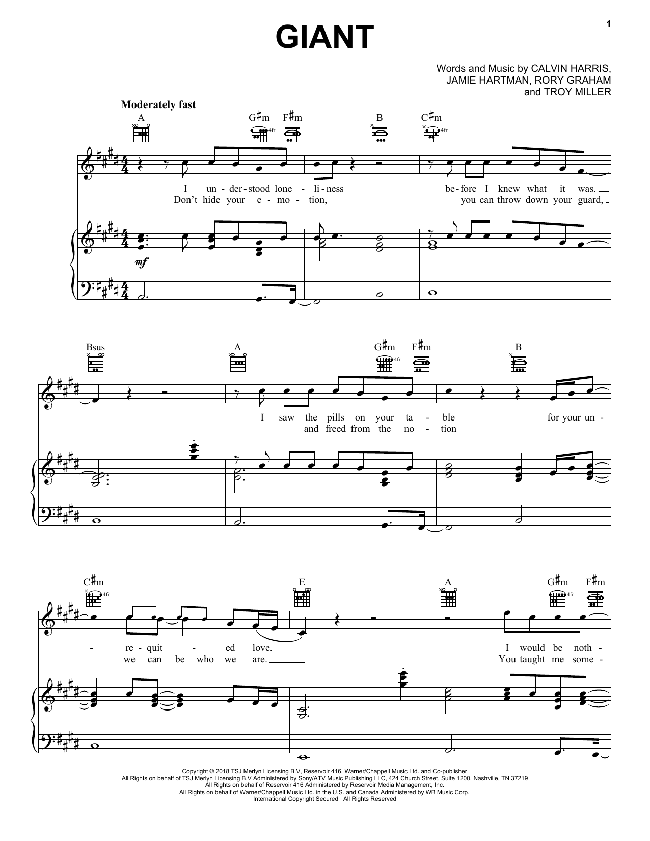 Download Calvin Harris & Rag'n'Bone Man Giant Sheet Music and learn how to play Piano, Vocal & Guitar Chords (Right-Hand Melody) PDF digital score in minutes