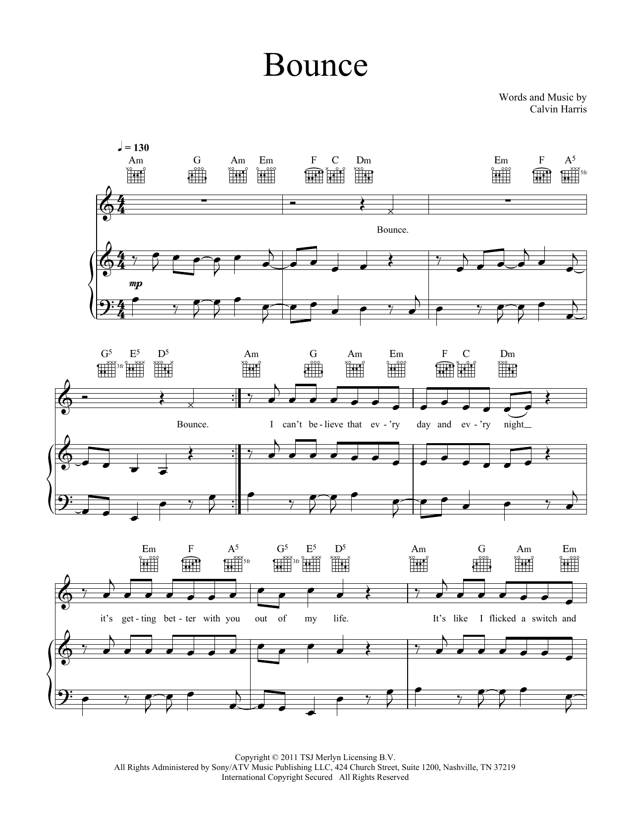 Download Calvin Harris Bounce (feat. Kelis) Sheet Music and learn how to play Piano, Vocal & Guitar Chords (Right-Hand Melody) PDF digital score in minutes