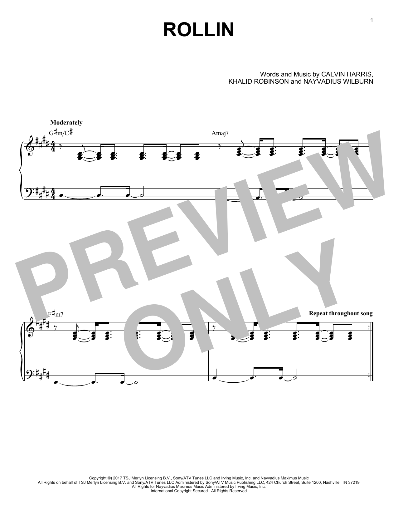 Download Calvin Harris feat. Future and Khalid Rollin Sheet Music and learn how to play Piano PDF digital score in minutes