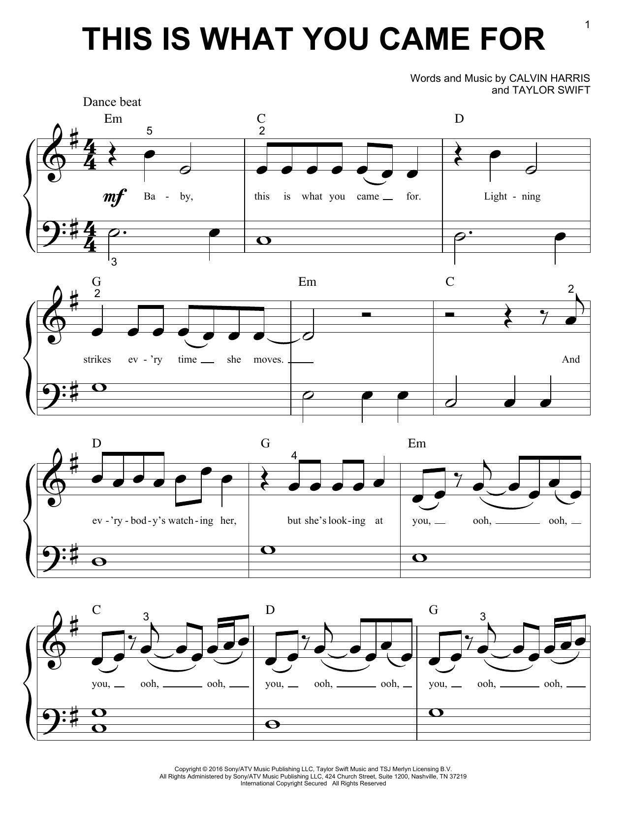 Download Calvin Harris feat. Rihanna This Is What You Came For Sheet Music and learn how to play Lyrics & Chords PDF digital score in minutes