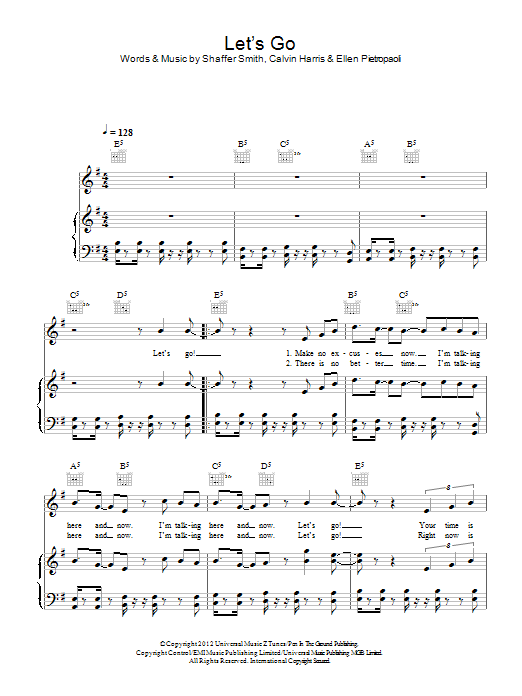 Download Calvin Harris Let's Go (feat. Ne-Yo) Sheet Music and learn how to play Piano, Vocal & Guitar (Right-Hand Melody) PDF digital score in minutes
