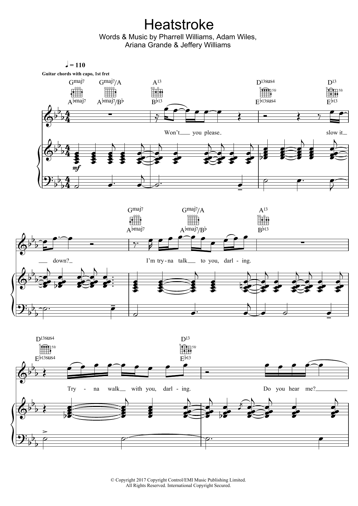 Download Calvin Harris Heatstroke (feat. Young Thug, Pharrell & Ariana Grande) Sheet Music and learn how to play Piano, Vocal & Guitar (Right-Hand Melody) PDF digital score in minutes