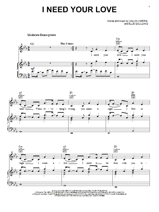 Download Calvin Harris I Need Your Love Sheet Music and learn how to play Piano, Vocal & Guitar (Right-Hand Melody) PDF digital score in minutes