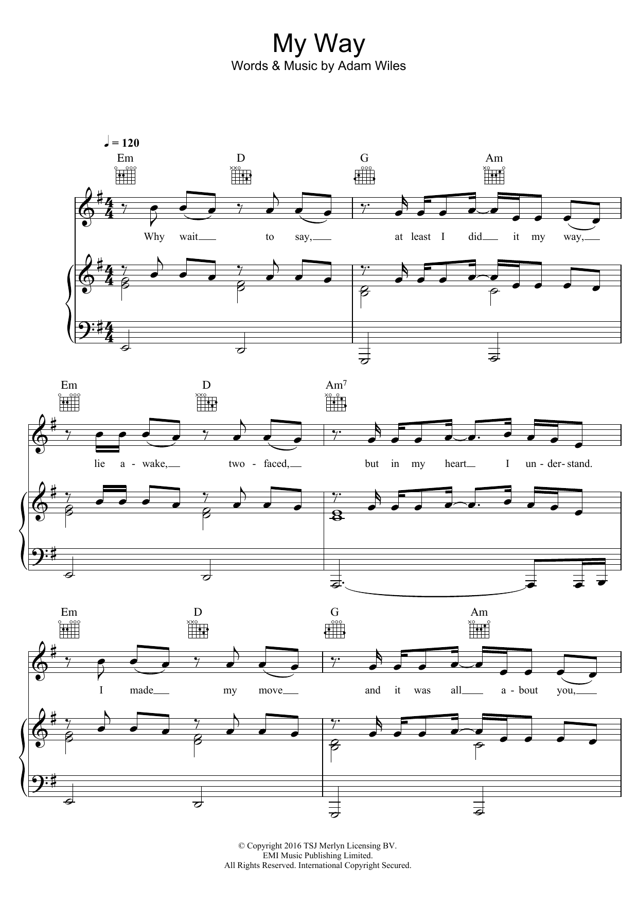 Download Calvin Harris My Way Sheet Music and learn how to play Piano, Vocal & Guitar (Right-Hand Melody) PDF digital score in minutes