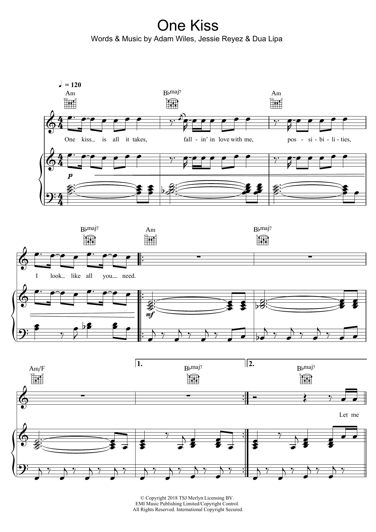 Download Calvin Harris One Kiss Sheet Music and learn how to play Easy Piano PDF digital score in minutes