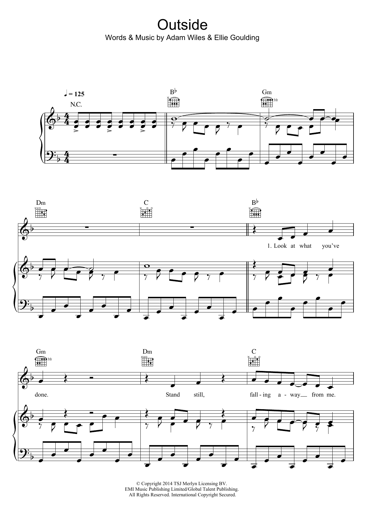 Download Calvin Harris Outside (feat. Ellie Goulding) Sheet Music and learn how to play Piano, Vocal & Guitar (Right-Hand Melody) PDF digital score in minutes