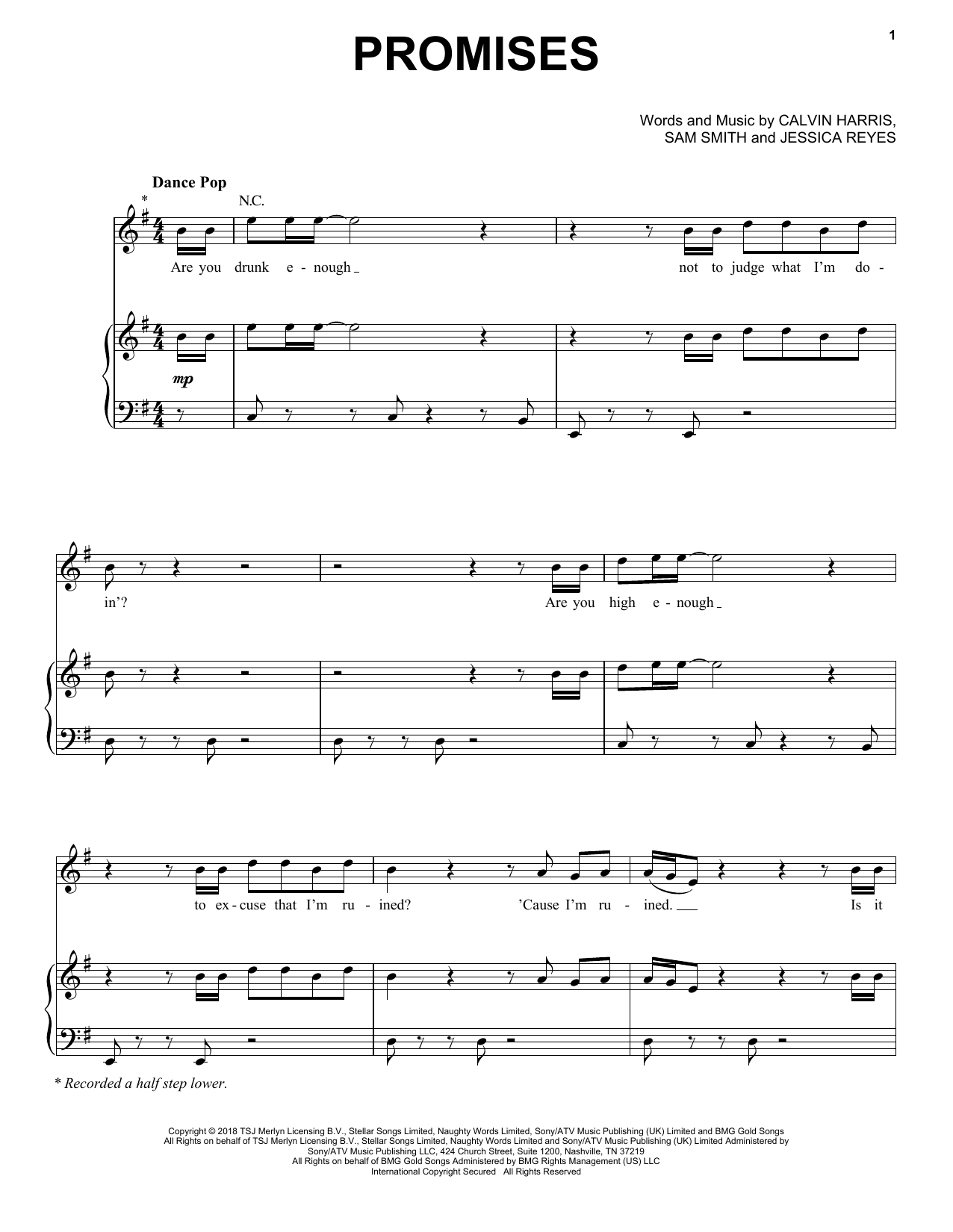 Download Calvin Harris Promises (Feat. Sam Smith) Sheet Music and learn how to play Piano, Vocal & Guitar Chords (Right-Hand Melody) PDF digital score in minutes
