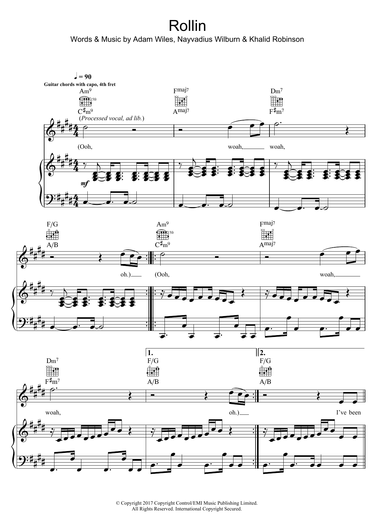 Download Calvin Harris Rollin (feat. Future) Sheet Music and learn how to play Piano, Vocal & Guitar (Right-Hand Melody) PDF digital score in minutes