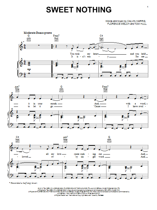 Download Calvin Harris Sweet Nothing Sheet Music and learn how to play Piano, Vocal & Guitar (Right-Hand Melody) PDF digital score in minutes