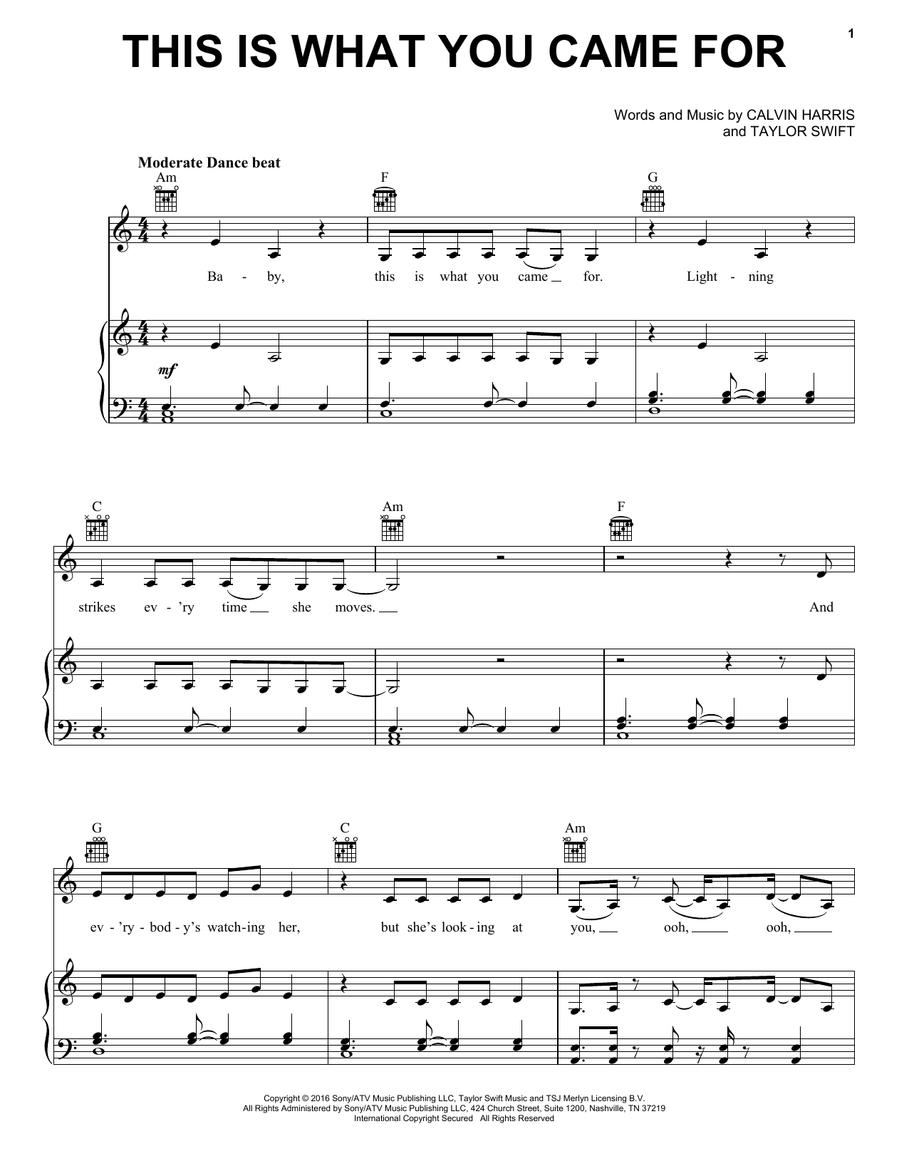 Download Calvin Harris (feat. Rihanna) This Is What You Came For Sheet Music and learn how to play Piano, Vocal & Guitar (Right-Hand Melody) PDF digital score in minutes