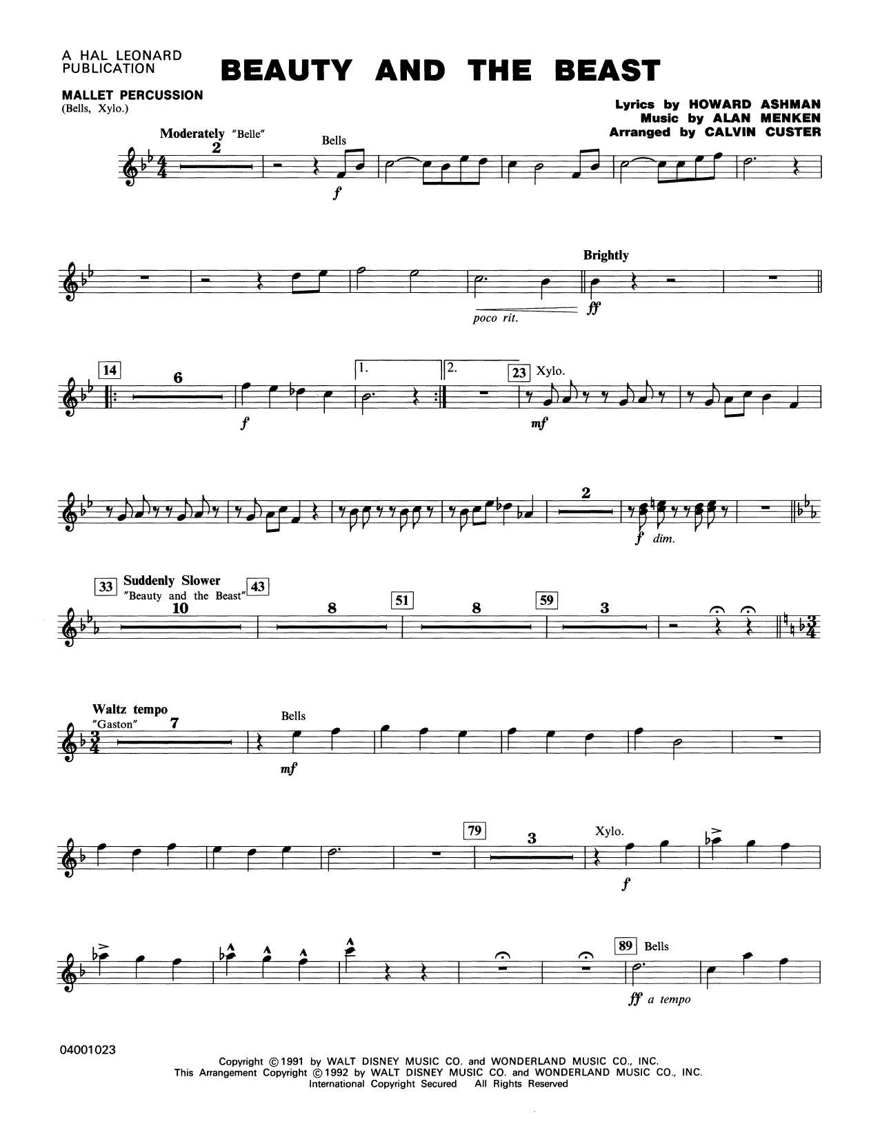 Calvin Custer Beauty And The Beast Medley Mallet Percussion Sheet Calvin Custer Beauty And The Beast Medley Mallet Percussion Sheet