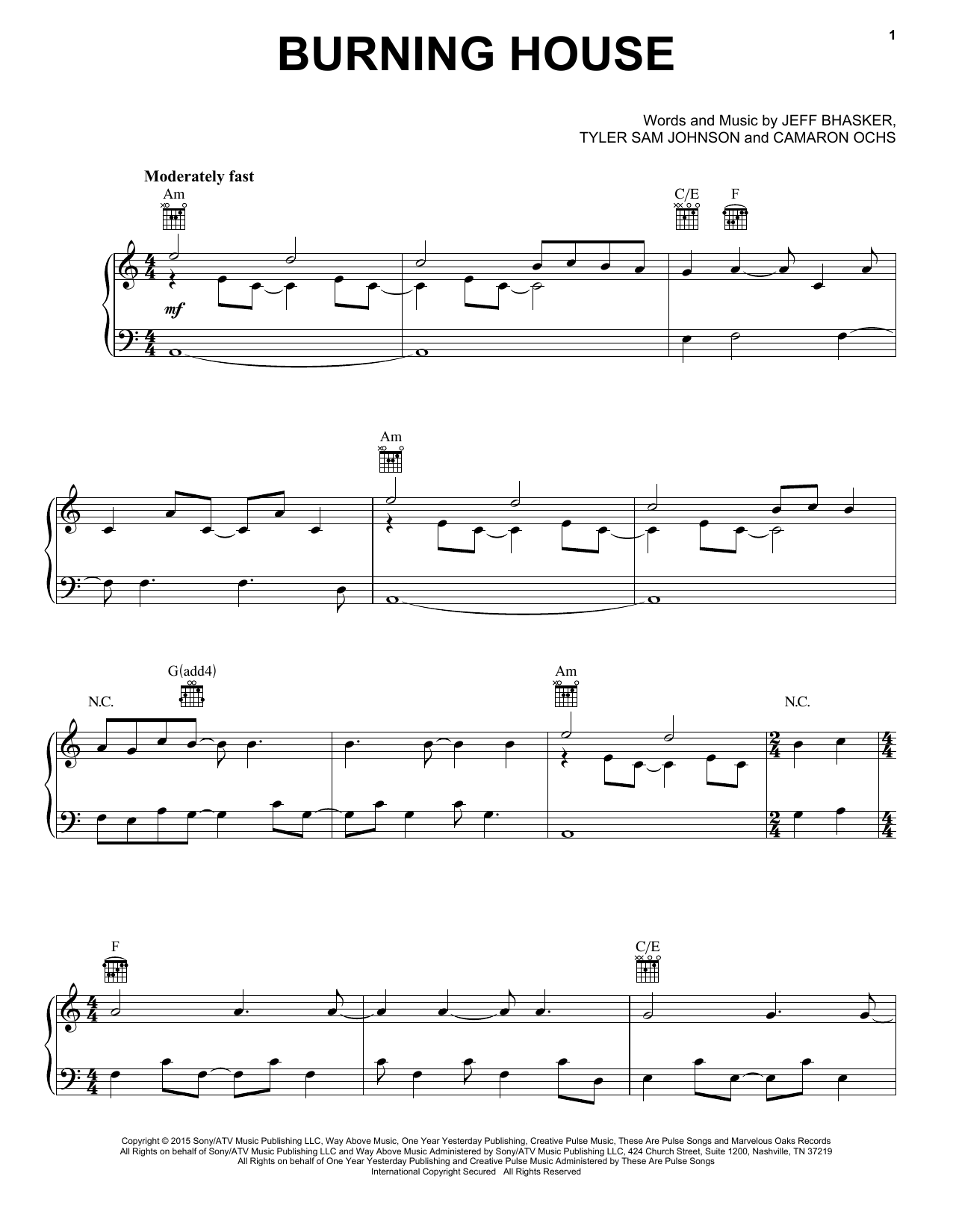 Cam "Burning House" Sheet Music Notes Download Printable PDF Score 164616