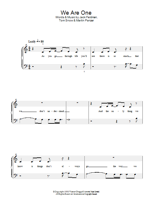Download Cam Clarke and Charity Sanoy We Are One (from The Lion King II: Simba's Pride) Sheet Music and learn how to play 5-Finger Piano PDF digital score in minutes