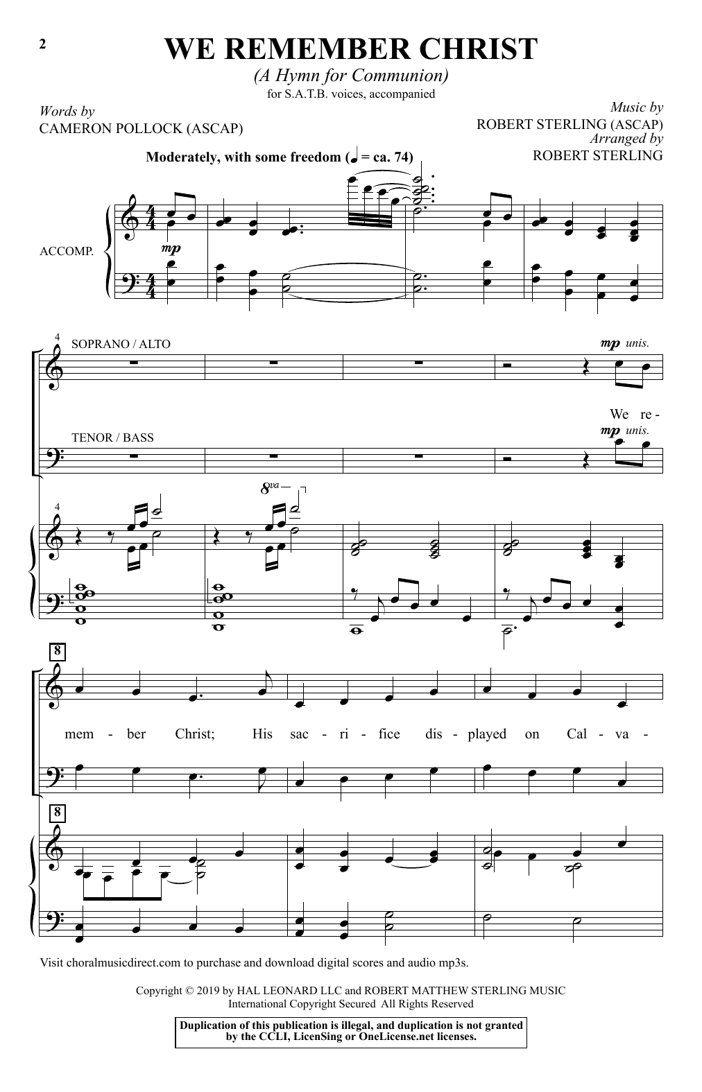 Download Cameron Pollock & Robert Sterling We Remember Christ (A Hymn For Communion) Sheet Music and learn how to play SATB Choir PDF digital score in minutes