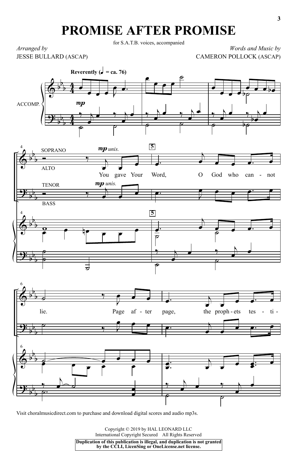 Download Cameron Pollock Promise After Promise (arr. Jesse Bullard) Sheet Music and learn how to play SATB Choir PDF digital score in minutes
