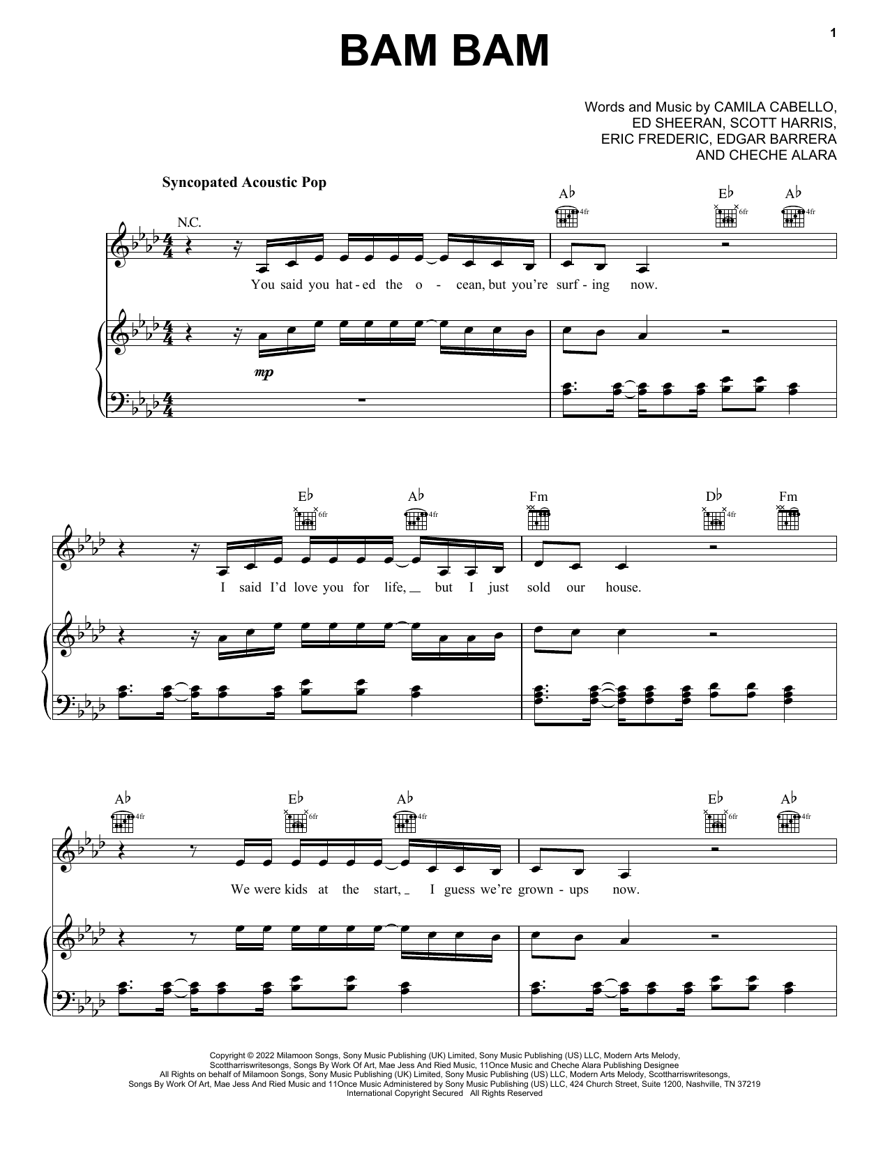 Download Camila Cabello Bam Bam (feat. Ed Sheeran) Sheet Music and learn how to play Easy Piano PDF digital score in minutes