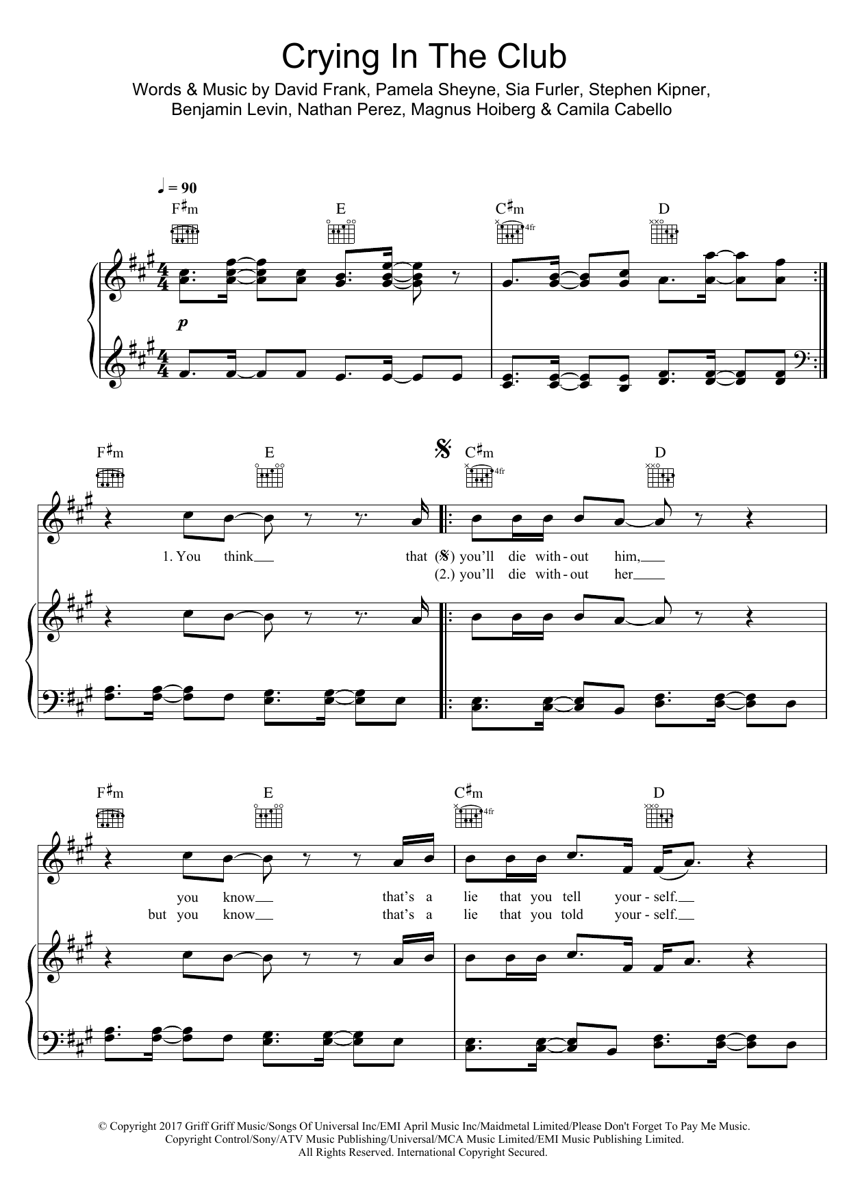 Download Camila Cabello Crying In The Club Sheet Music and learn how to play Easy Piano PDF digital score in minutes