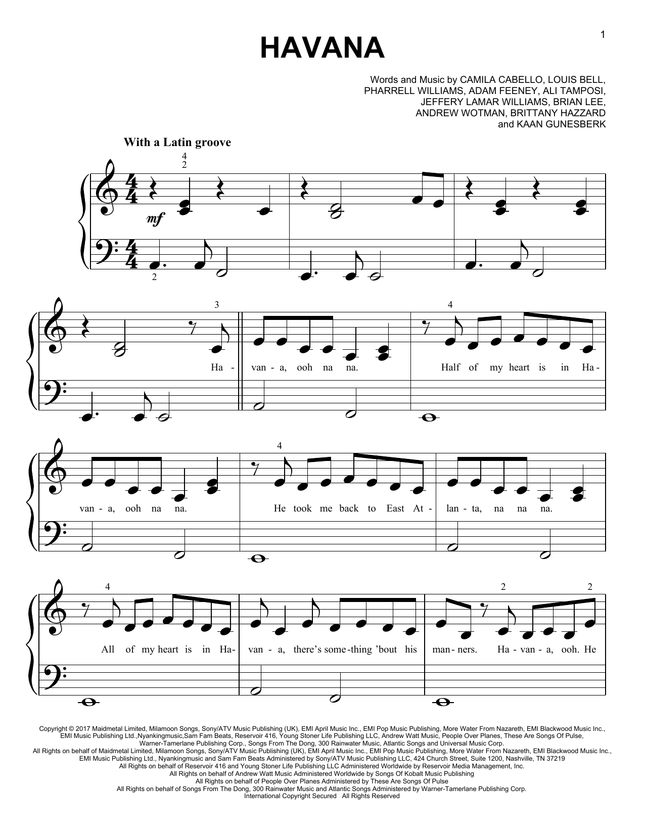 Download Camila Cabello feat. Young Thug Havana Sheet Music and learn how to play Piano (Big Notes) PDF digital score in minutes