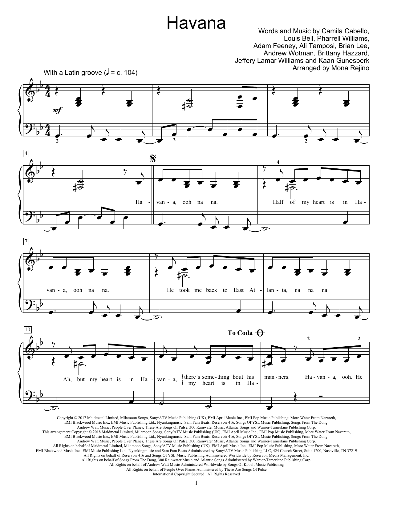 Download Camila Cabello Havana (feat. Young Thug) (arr. Mona Rejino) Sheet Music and learn how to play Educational Piano PDF digital score in minutes