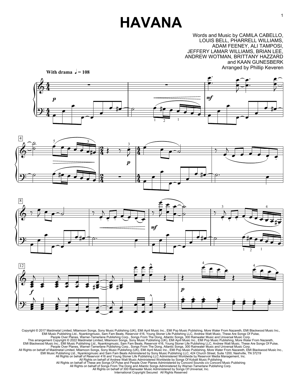 Download Camila Cabello Havana (feat. Young Thug) (arr. Phillip Keveren) Sheet Music and learn how to play Piano Solo PDF digital score in minutes