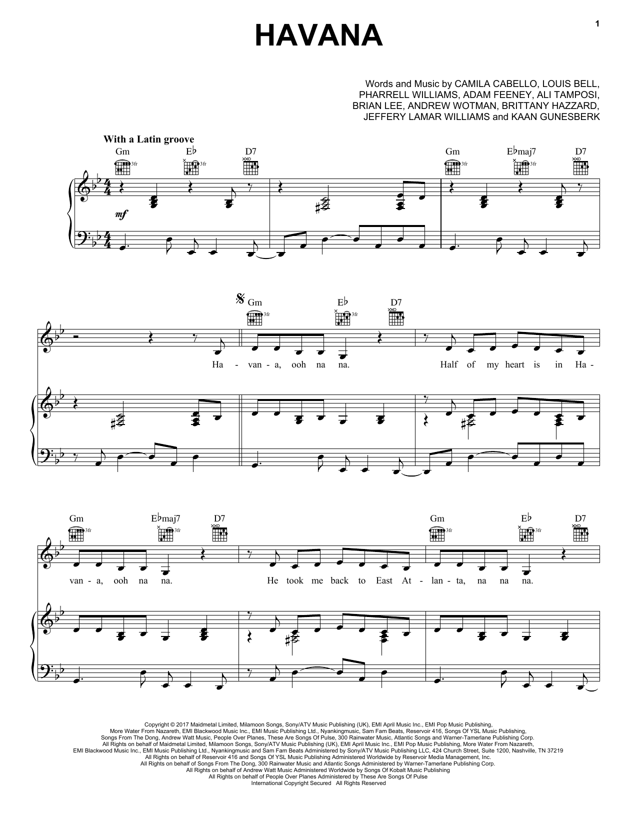 Download Camila Cabello feat. Young Thug Havana Sheet Music and learn how to play Easy Piano PDF digital score in minutes