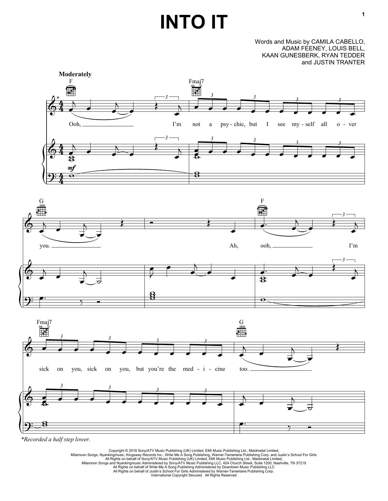 Download Camila Cabello Into It Sheet Music and learn how to play Piano, Vocal & Guitar (Right-Hand Melody) PDF digital score in minutes