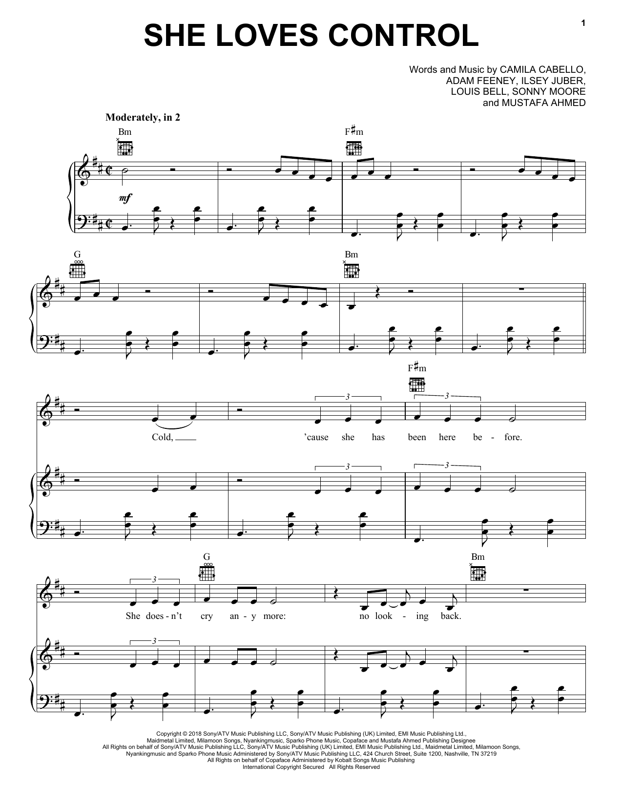 Download Camila Cabello She Loves Control Sheet Music and learn how to play Piano, Vocal & Guitar (Right-Hand Melody) PDF digital score in minutes