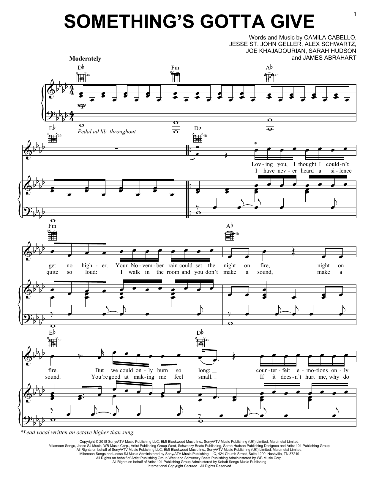 Download Camila Cabello Something's Gotta Give Sheet Music and learn how to play Piano, Vocal & Guitar (Right-Hand Melody) PDF digital score in minutes